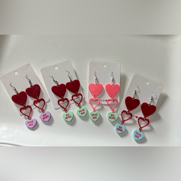 Handmade Jewelry - Handmade Triple Heart Shaped Candy Dangle Earring NEW